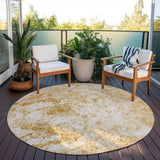 Homeroots 8' Round Cream And Gold Round Abstract Washable Non Skid Indoor Outdoor Area Rug Beige Polyester 562655