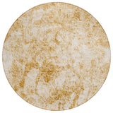 Homeroots 8' Round Cream And Gold Round Abstract Washable Non Skid Indoor Outdoor Area Rug Beige Polyester 562655