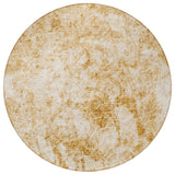 Homeroots 8' Round Cream And Gold Round Abstract Washable Non Skid Indoor Outdoor Area Rug Beige Polyester 562655