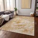 Homeroots 8' X 10' Beige And Gold Abstract Washable Non Skid Indoor Outdoor Area Rug Beige Polyester 562656