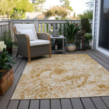 Homeroots 8' X 10' Beige And Gold Abstract Washable Non Skid Indoor Outdoor Area Rug Beige Polyester 562656