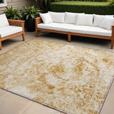 Homeroots 10' X 14' Cream And Gold Abstract Washable Non Skid Indoor Outdoor Area Rug Beige Polyester 562658