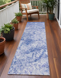 Homeroots 8' Runner Blue Abstract Washable Non Skid Indoor Outdoor Runner Rug Blue Polyester 562660