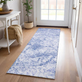 Homeroots 8' Runner Blue Abstract Washable Non Skid Indoor Outdoor Runner Rug Blue Polyester 562660