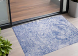 Homeroots 3' X 5' Blue Abstract Washable Non Skid Indoor Outdoor Area Rug Blue Polyester 562662