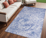 Homeroots 5' X 8' Blue Abstract Washable Non Skid Indoor Outdoor Area Rug Blue Polyester 562663