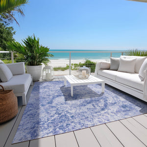 Homeroots 5' X 8' Blue Abstract Washable Non Skid Indoor Outdoor Area Rug Blue Polyester 562663