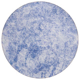 Homeroots 8' Round Blue Round Abstract Washable Non Skid Indoor Outdoor Area Rug Blue Polyester 562664