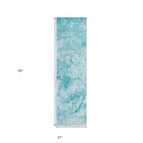 Homeroots 8' Runner Teal Abstract Washable Non Skid Indoor Outdoor Runner Rug Teal Polyester 562669