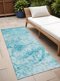 Homeroots 8' Runner Teal Abstract Washable Non Skid Indoor Outdoor Runner Rug Teal Polyester 562669