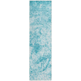 Homeroots 8' Runner Teal Abstract Washable Non Skid Indoor Outdoor Runner Rug Teal Polyester 562669