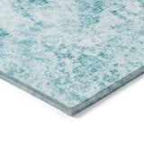 Homeroots 8' Runner Teal Abstract Washable Non Skid Indoor Outdoor Runner Rug Teal Polyester 562669