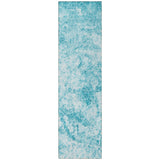 Homeroots 8' Runner Teal Abstract Washable Non Skid Indoor Outdoor Runner Rug Teal Polyester 562669