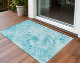 Homeroots 3' X 5' Teal Abstract Washable Non Skid Indoor Outdoor Area Rug Teal Polyester 562671