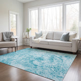 Homeroots 3' X 5' Teal Abstract Washable Non Skid Indoor Outdoor Area Rug Teal Polyester 562671