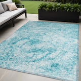 Homeroots 5' X 8' Teal Abstract Washable Non Skid Indoor Outdoor Area Rug Teal Polyester 562672