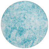 Homeroots 8' Round Teal Round Abstract Washable Non Skid Indoor Outdoor Area Rug Teal Polyester 562673