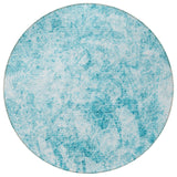 Homeroots 8' Round Teal Round Abstract Washable Non Skid Indoor Outdoor Area Rug Teal Polyester 562673