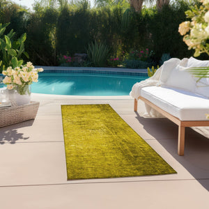 Homeroots 8' Runner Stylish Abstract Washable Non-skid Indoor Outdoor Rug For Kids And Pets - Stain Resistant Gold Polyester 562678