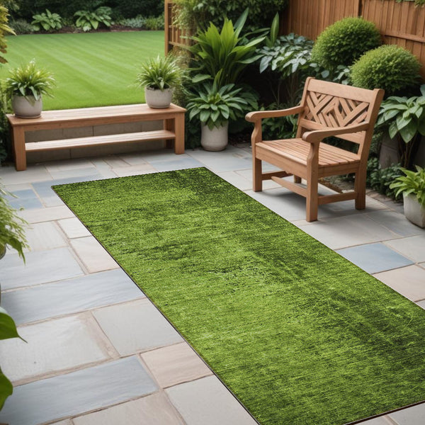 Homeroots 8' Runner Stylish Abstract Washable Non-skid Indoor Outdoor Rug For Kids And Pets - Stain Resistant Green Polyester 562696