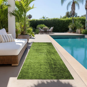 Homeroots 8' Runner Stylish Abstract Washable Non-skid Indoor Outdoor Rug For Kids And Pets - Stain Resistant Green Polyester 562696