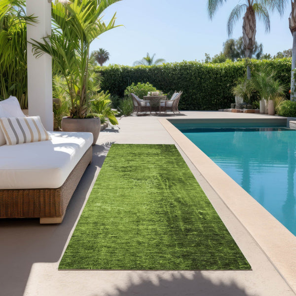 Homeroots 8' Runner Stylish Abstract Washable Non-skid Indoor Outdoor Rug For Kids And Pets - Stain Resistant Green Polyester 562696