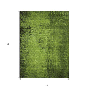 Homeroots 3' X 5' Green Abstract Washable Non Skid Indoor Outdoor Area Rug Green Polyester 562698