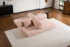 English Elm Convertible Sleeper Sofa Bed Corduroy 4-in-1 Folding Floor Couch with 35D Sponge Support and No-Assembly Pink W3434P378562