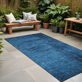 Homeroots 8' Runner Navy Blue Abstract Washable Non Skid Indoor Outdoor Runner Rug Navy Polyester 562705