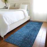 Homeroots 8' Runner Navy Blue Abstract Washable Non Skid Indoor Outdoor Runner Rug Navy Polyester 562705