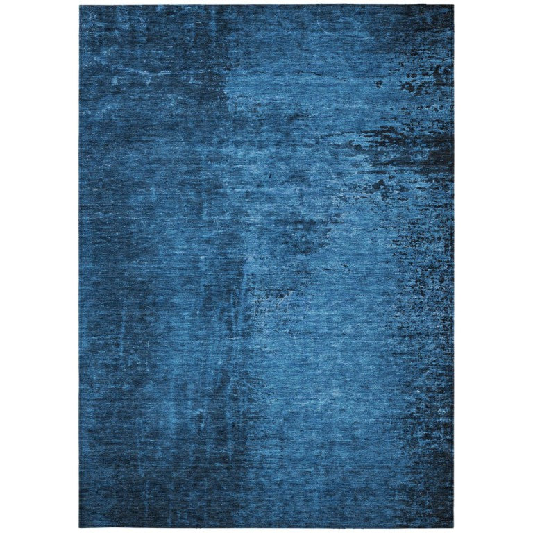 HomeRoots 9 X 12 Navy Abstract Indoor Outdoor Area Rug Machine Washable Low Pile Non Skid 562711