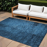 Homeroots 9' X 12' Navy Blue Abstract Washable Non Skid Indoor Outdoor Area Rug Navy Polyester 562711