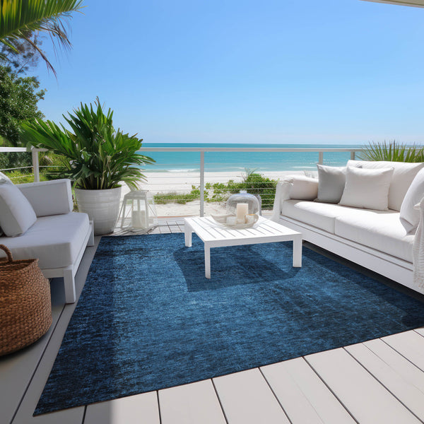 Homeroots 9' X 12' Navy Blue Abstract Washable Non Skid Indoor Outdoor Area Rug Navy Polyester 562711