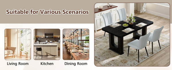 English Elm Table And Chair Set - 69.5" Modern Black Wood Dining Table With 4 Light Gray Pu Chairs For Style W1151S04312-GIGA