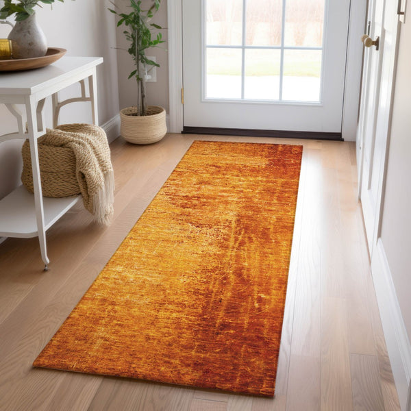 Homeroots 8' Runner Stylish Abstract Washable Non-skid Indoor Outdoor Rug For Kids And Pets - Stain Resistant Paprika Polyester 562714