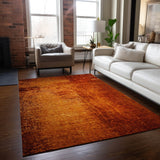 Homeroots 3' X 5' Orange Abstract Washable Non Skid Indoor Outdoor Area Rug Paprika Polyester 562716