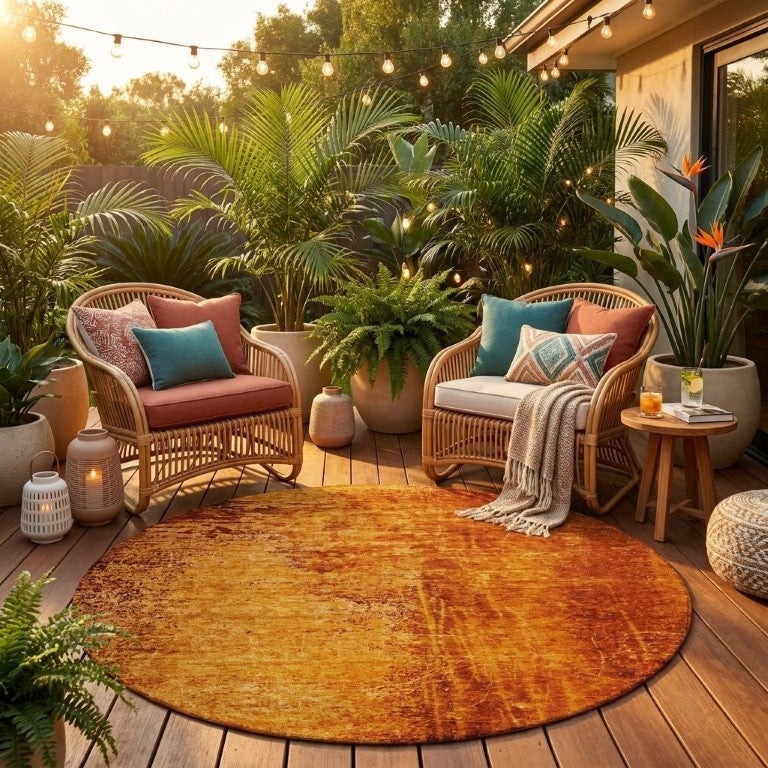 8 Foot Round Abstract Indoor Outdoor Rug Washable Uv Resistant Non Skid Felt Back