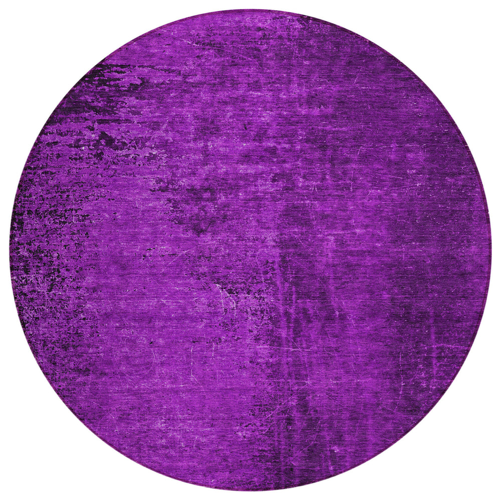 Homeroots 8' Round Purple Round Abstract Washable Non Skid Indoor Outdoor Area Rug Purple Polyester 562727