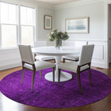 Homeroots 8' Round Purple Round Abstract Washable Non Skid Indoor Outdoor Area Rug Purple Polyester 562727