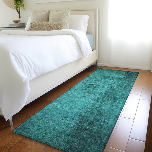 Homeroots 8' Runner Stylish Abstract Washable Non-skid Indoor Outdoor Rug For Kids And Pets - Stain Resistant Teal Polyester 562732