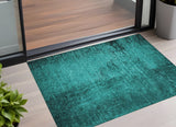 Homeroots 3' X 5' Teal Abstract Washable Non Skid Indoor Outdoor Area Rug Teal Polyester 562734