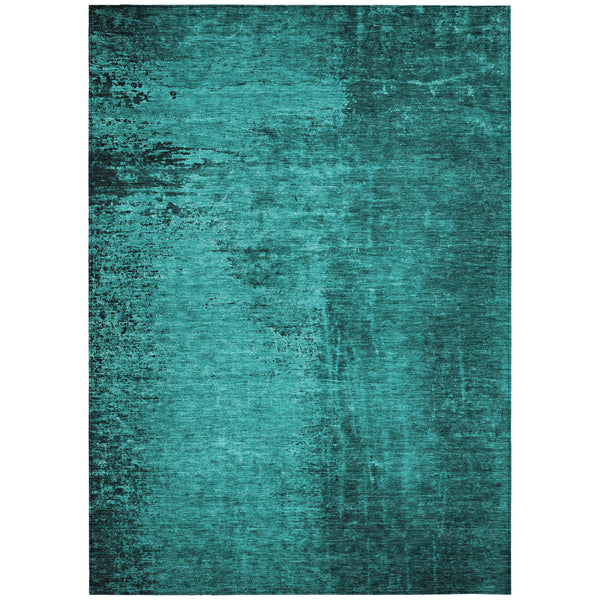 Homeroots 5' X 8' Teal Abstract Washable Non Skid Indoor Outdoor Area Rug Teal Polyester 562735