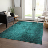 Homeroots 5' X 8' Teal Abstract Washable Non Skid Indoor Outdoor Area Rug Teal Polyester 562735