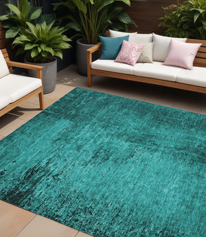 Homeroots 8' Runner Stylish Abstract Washable Non-skid Indoor Outdoor Rug For Kids And Pets - Stain Resistant Teal Polyester 562737
