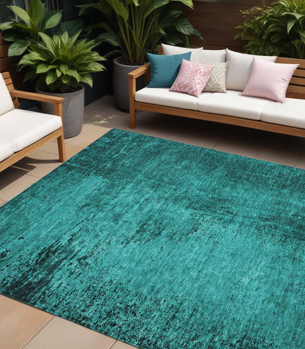 Homeroots 8' Runner Stylish Abstract Washable Non-skid Indoor Outdoor Rug For Kids And Pets - Stain Resistant Teal Polyester 562737