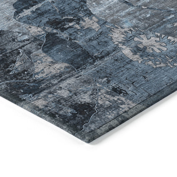Homeroots 2' Indoor Outdoor Blue Abstract Washable Runner Rug - Stylish, Stain Resistant, And Soft Texture Denim Polyester 562741