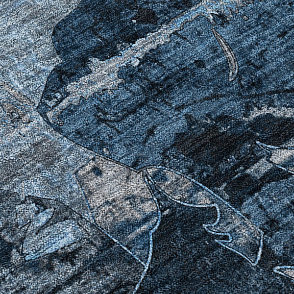 Homeroots 2' Indoor Outdoor Blue Abstract Washable Runner Rug - Stylish, Stain Resistant, And Soft Texture Denim Polyester 562741