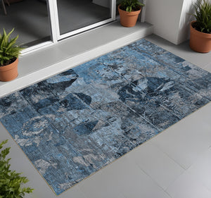 Homeroots 2' Indoor Outdoor Blue Abstract Washable Runner Rug - Stylish, Stain Resistant, And Soft Texture 3' X 5' Polyester 562743