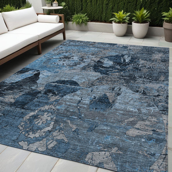 Homeroots 2' Indoor Outdoor Blue Abstract Washable Runner Rug - Stylish, Stain Resistant, And Soft Texture 5' X 8' Polyester 562744