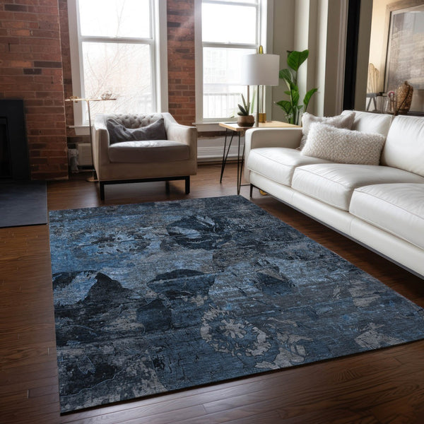 Homeroots 2' Indoor Outdoor Blue Abstract Washable Runner Rug - Stylish, Stain Resistant, And Soft Texture 5' X 8' Polyester 562744
